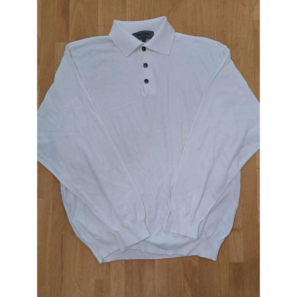 Stile Di Vita White Polo Longsleeve Soft Made In Italy Size Large